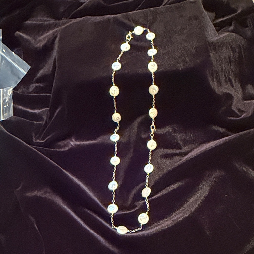 Flat Pearl Station Necklace and Bracelet